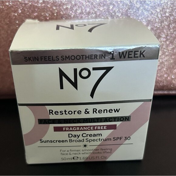 No7 Restore & Renew Face & Neck Multi Action Day Cream SPF30 Fragrance Free 50ML - Picture 1 of 6